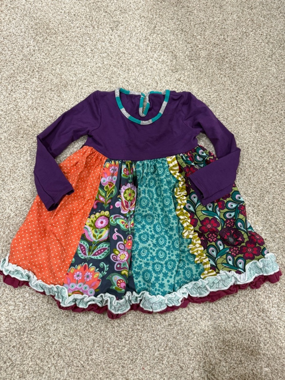 Persnickety Purple Top Multicolor Patchwork Ruffle Dress